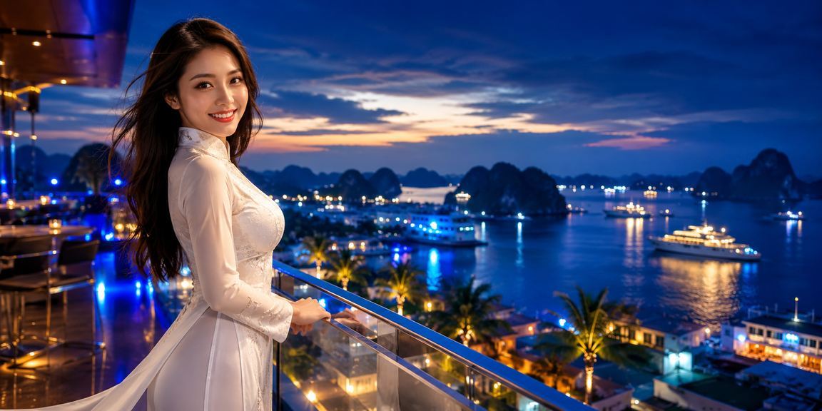 Phụ nữ mặc áo dài truyền thống Việt Nam tại Ninh Bình, hình ảnh gợi lên văn hóa giải trí địa phương kết hợp công nghệ hiện đại
